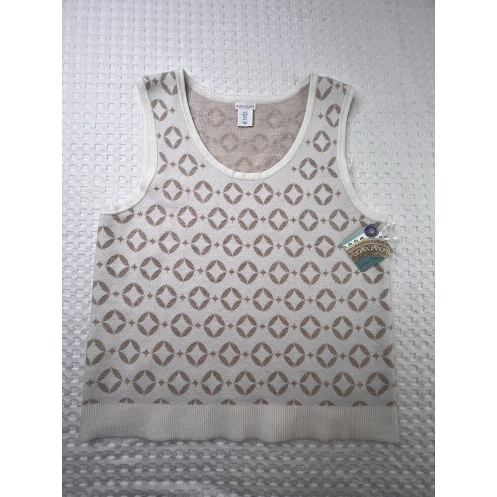 Sigrid Olsen Sleeveless Sweater Vest Beige And Cream NWT Large Soft